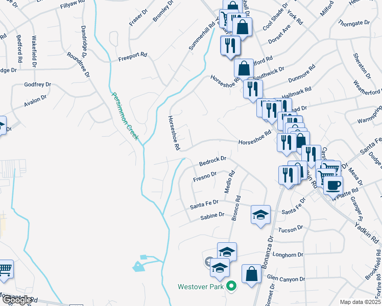 map of restaurants, bars, coffee shops, grocery stores, and more near 906 Rancho Drive in Fayetteville