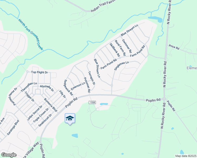 map of restaurants, bars, coffee shops, grocery stores, and more near 1023 Blue Stream Lane in Indian Trail