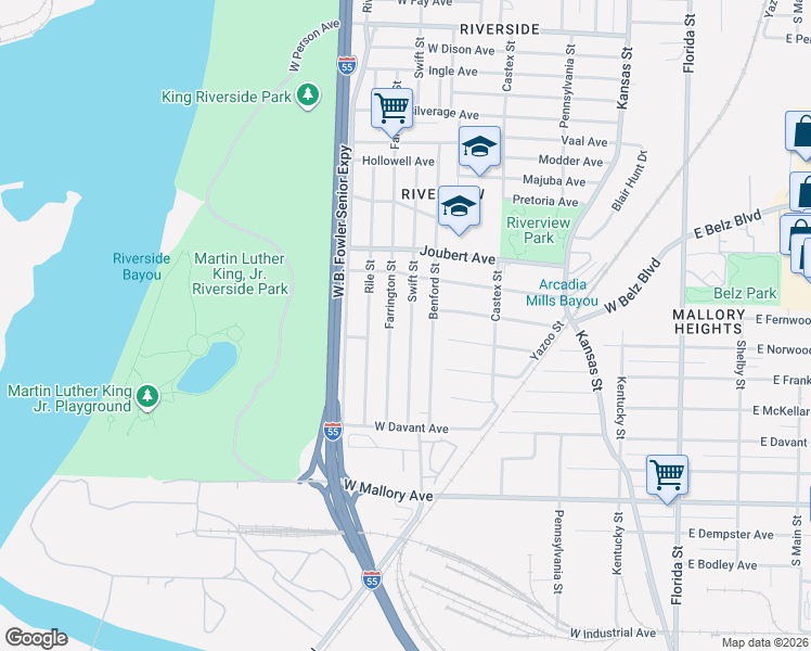 map of restaurants, bars, coffee shops, grocery stores, and more near 2022 Swift Street in Memphis