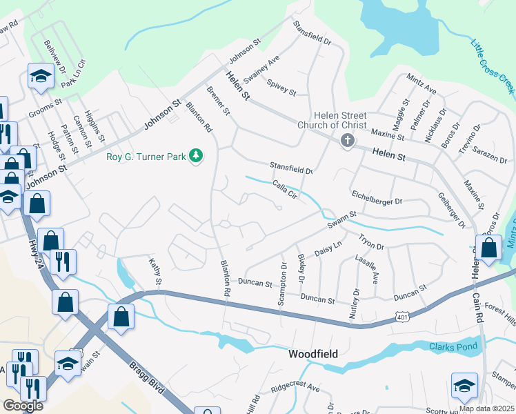 map of restaurants, bars, coffee shops, grocery stores, and more near 1878 Tryon Drive in Fayetteville