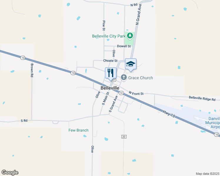 map of restaurants, bars, coffee shops, grocery stores, and more near in Belleville