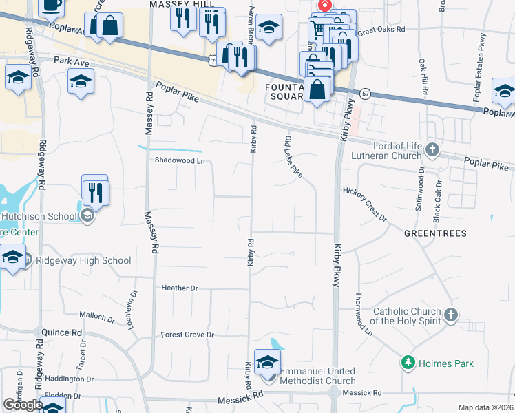 map of restaurants, bars, coffee shops, grocery stores, and more near 2072 Kirby Road in Memphis