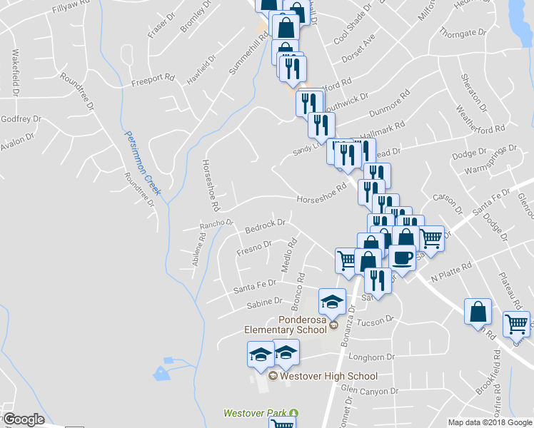 map of restaurants, bars, coffee shops, grocery stores, and more near 905 Mescal Court in Fayetteville