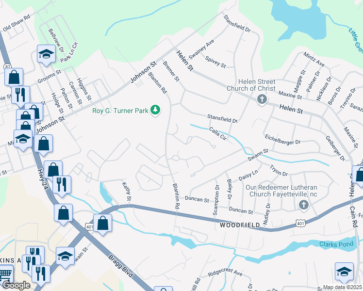 map of restaurants, bars, coffee shops, grocery stores, and more near 1136 Lauren McNeill Loop in Fayetteville