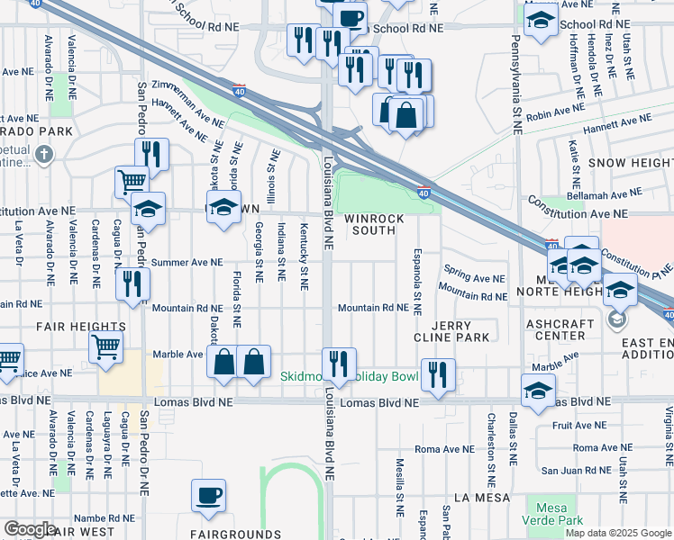 map of restaurants, bars, coffee shops, grocery stores, and more near in Albuquerque