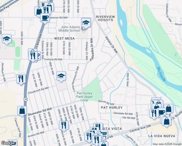 map of restaurants, bars, coffee shops, grocery stores, and more near 533 La Bajada Court Northwest in Albuquerque