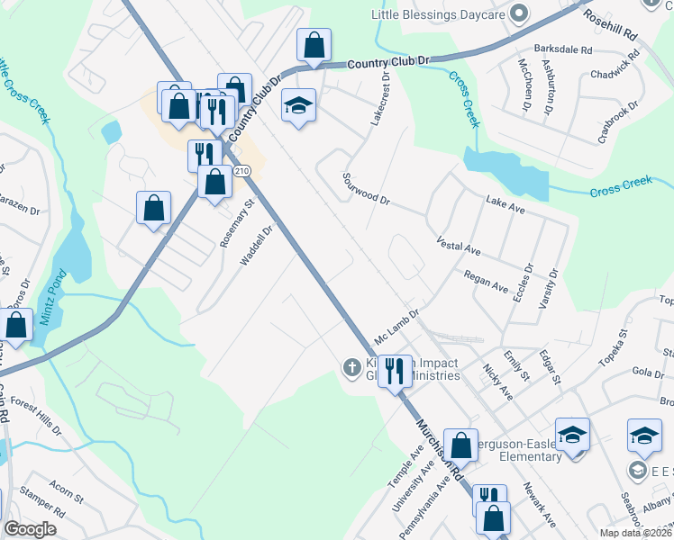map of restaurants, bars, coffee shops, grocery stores, and more near 1040 Patina Court in Fayetteville