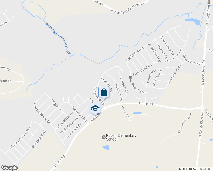 map of restaurants, bars, coffee shops, grocery stores, and more near 1012 Loudoun Road in Indian Trail