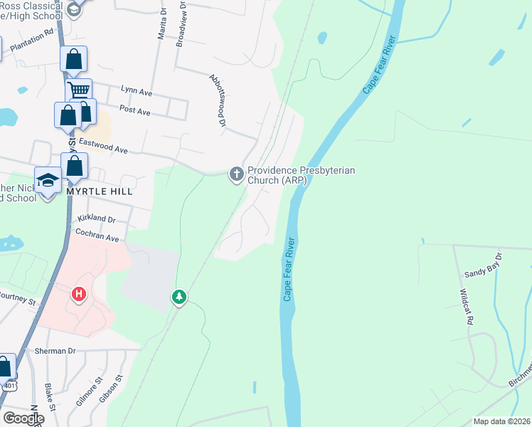 map of restaurants, bars, coffee shops, grocery stores, and more near 531 Crooked Creek Court in Fayetteville