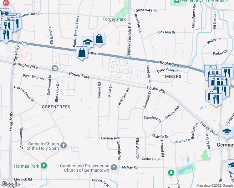 map of restaurants, bars, coffee shops, grocery stores, and more near 7120 Kingcastle Cove in Germantown