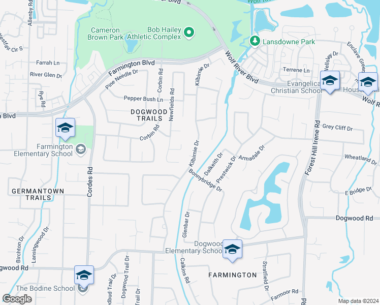 map of restaurants, bars, coffee shops, grocery stores, and more near 2077 Kilbirnie Drive in Germantown