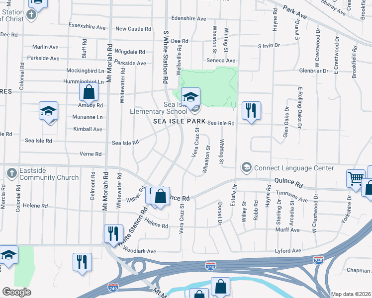 map of restaurants, bars, coffee shops, grocery stores, and more near 1434 South White Station Road in Memphis