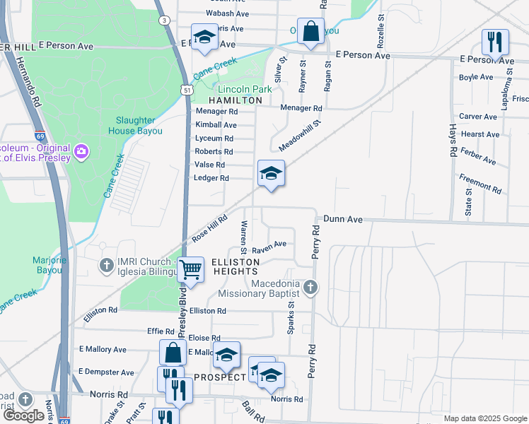map of restaurants, bars, coffee shops, grocery stores, and more near 1487 Dunn Avenue in Memphis