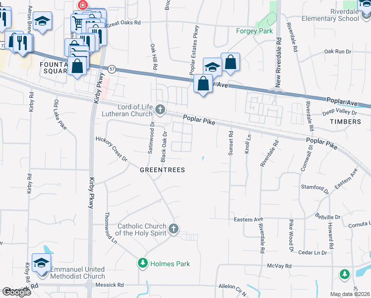 map of restaurants, bars, coffee shops, grocery stores, and more near 6932 Midhurst Road in Memphis