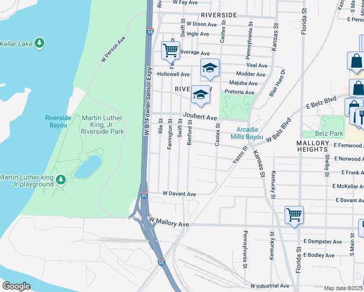 map of restaurants, bars, coffee shops, grocery stores, and more near 2022 Swift Street in Memphis