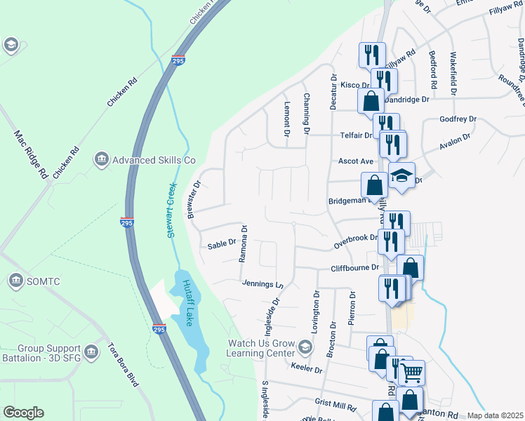 map of restaurants, bars, coffee shops, grocery stores, and more near 272 West Netherland Drive in Fayetteville