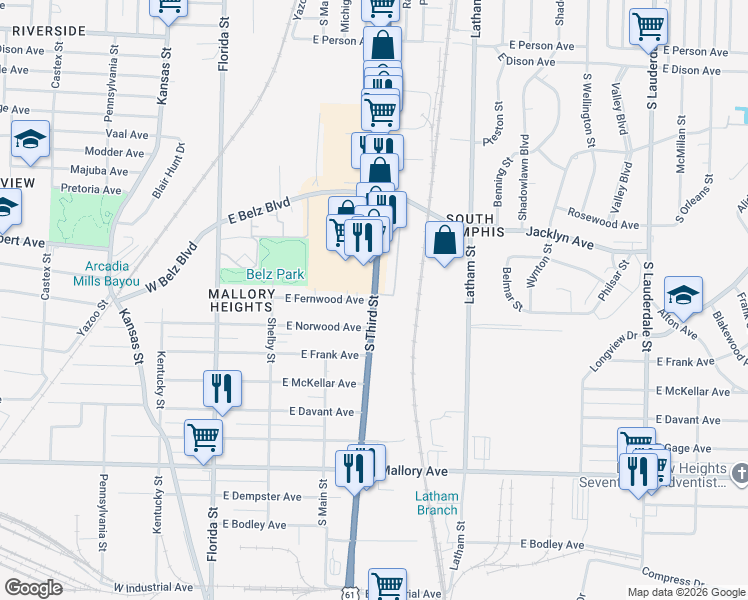 map of restaurants, bars, coffee shops, grocery stores, and more near in Memphis