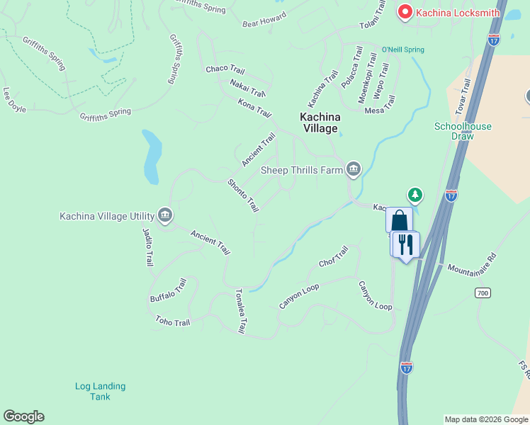 map of restaurants, bars, coffee shops, grocery stores, and more near 3099 White Cone Trail in Flagstaff