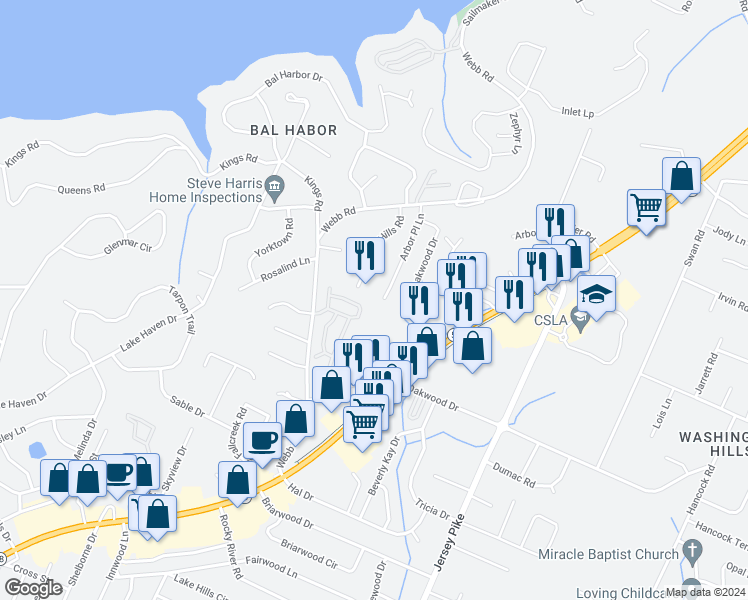map of restaurants, bars, coffee shops, grocery stores, and more near 3997 Arbor Place Lane in Chattanooga