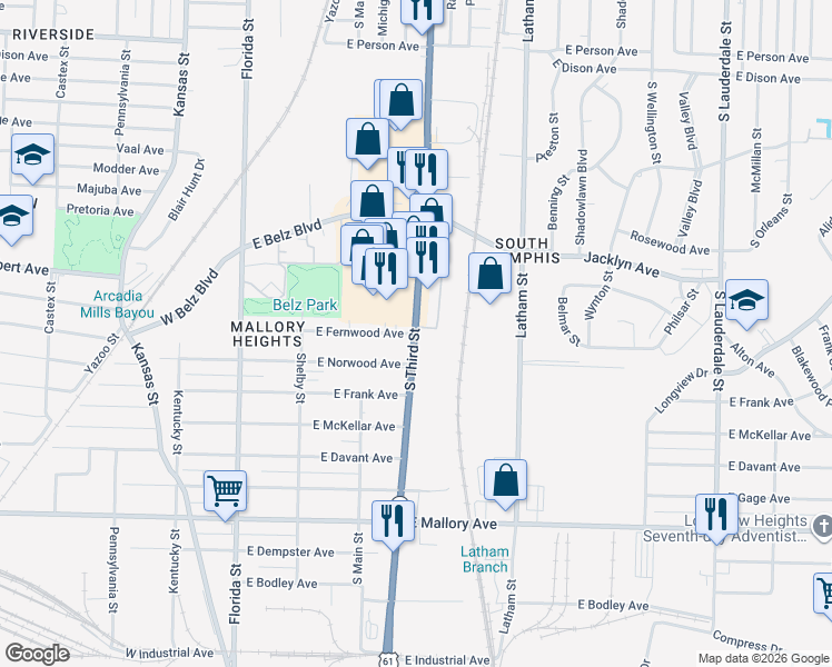 map of restaurants, bars, coffee shops, grocery stores, and more near in Memphis