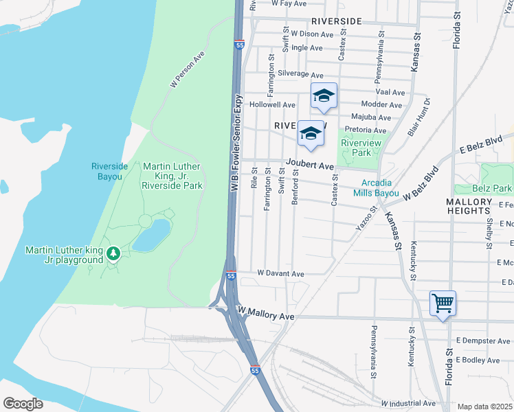map of restaurants, bars, coffee shops, grocery stores, and more near 2022 Rile Street in Memphis