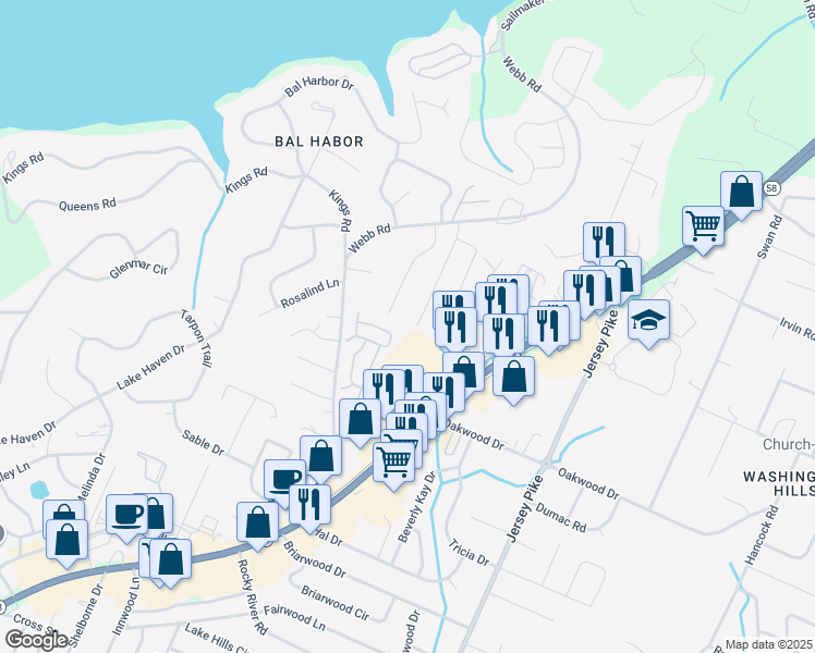 map of restaurants, bars, coffee shops, grocery stores, and more near 3953 Arbor Place Lane in Chattanooga