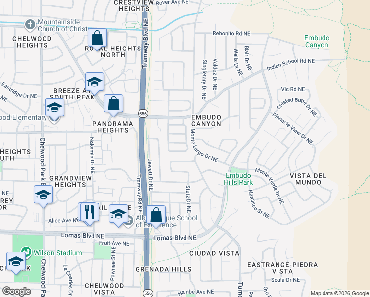 map of restaurants, bars, coffee shops, grocery stores, and more near 13143 Summer Place Northeast in Albuquerque