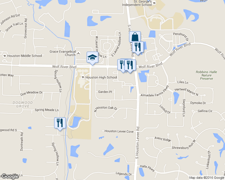 map of restaurants, bars, coffee shops, grocery stores, and more near 9892 Garden Place in Germantown