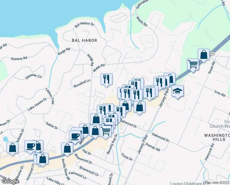 map of restaurants, bars, coffee shops, grocery stores, and more near 3965 Teakwood Drive in Chattanooga