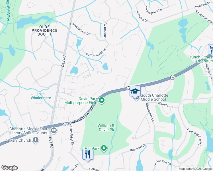 map of restaurants, bars, coffee shops, grocery stores, and more near 4515 Nora's Path Road in Charlotte