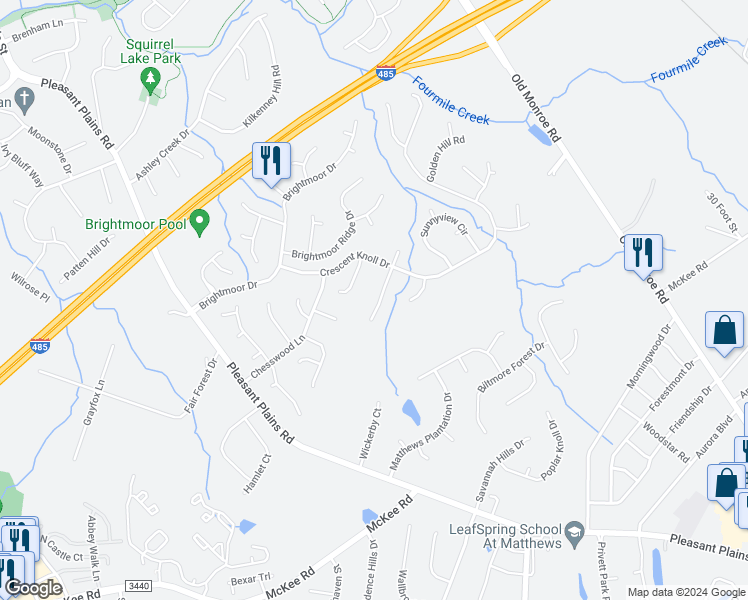 map of restaurants, bars, coffee shops, grocery stores, and more near 1308 Cindy Carr Drive in Matthews