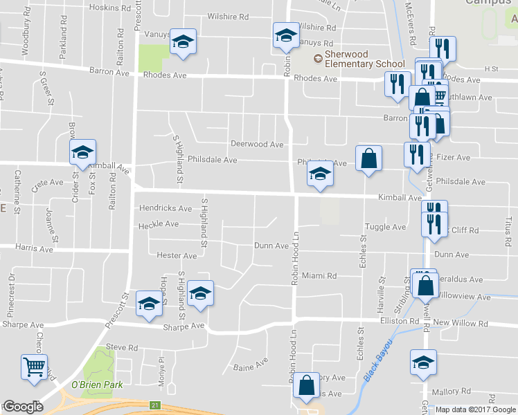 map of restaurants, bars, coffee shops, grocery stores, and more near 1432 Patterson Street in Memphis