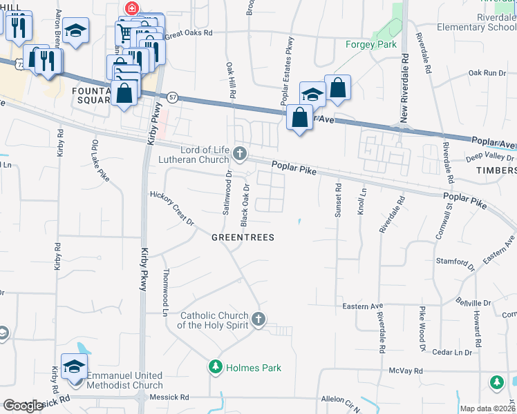 map of restaurants, bars, coffee shops, grocery stores, and more near 2068 Black Oak Drive in Memphis