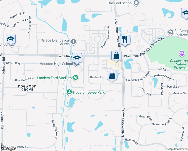 map of restaurants, bars, coffee shops, grocery stores, and more near 9852 Garden Pl in Germantown