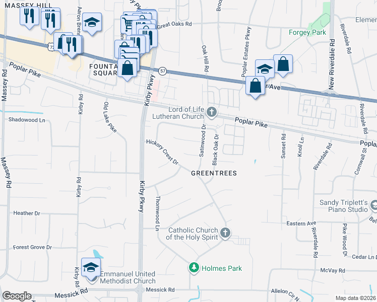 map of restaurants, bars, coffee shops, grocery stores, and more near 6806 Satinwood Cove in Memphis