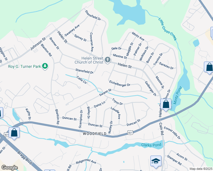map of restaurants, bars, coffee shops, grocery stores, and more near 1728 Tryon Drive in Fayetteville