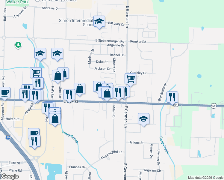 map of restaurants, bars, coffee shops, grocery stores, and more near 1745 Sweetspire Drive in Conway