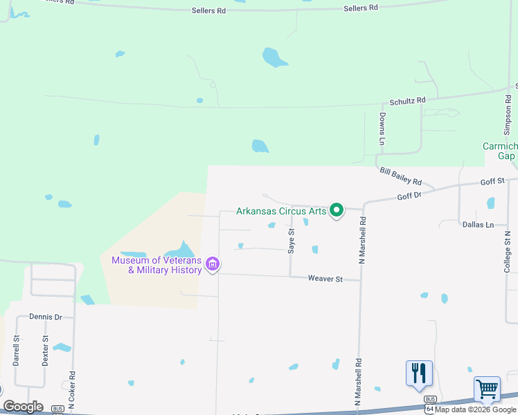 map of restaurants, bars, coffee shops, grocery stores, and more near 34 Jones Street in Vilonia