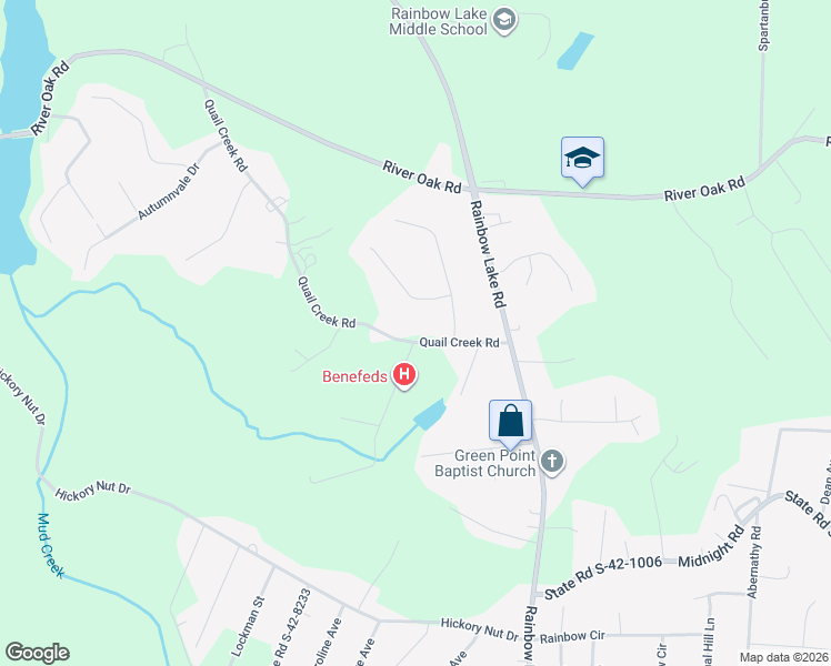 map of restaurants, bars, coffee shops, grocery stores, and more near 521 Quail Creek Road in Inman
