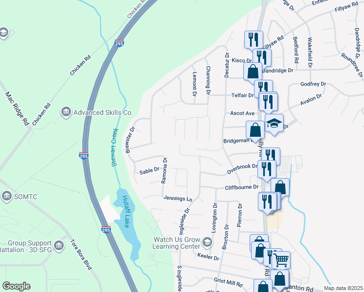 map of restaurants, bars, coffee shops, grocery stores, and more near 272 West Netherland Drive in Fayetteville