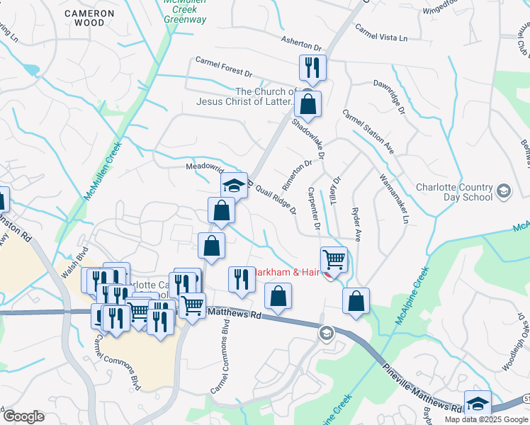 map of restaurants, bars, coffee shops, grocery stores, and more near 7336 Connan Lane in Charlotte