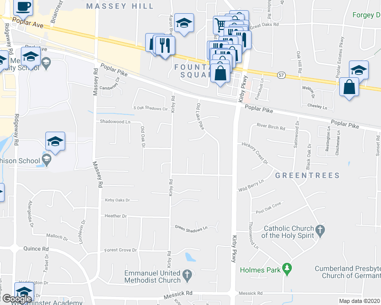 map of restaurants, bars, coffee shops, grocery stores, and more near 2068 Firefly Cove in Memphis