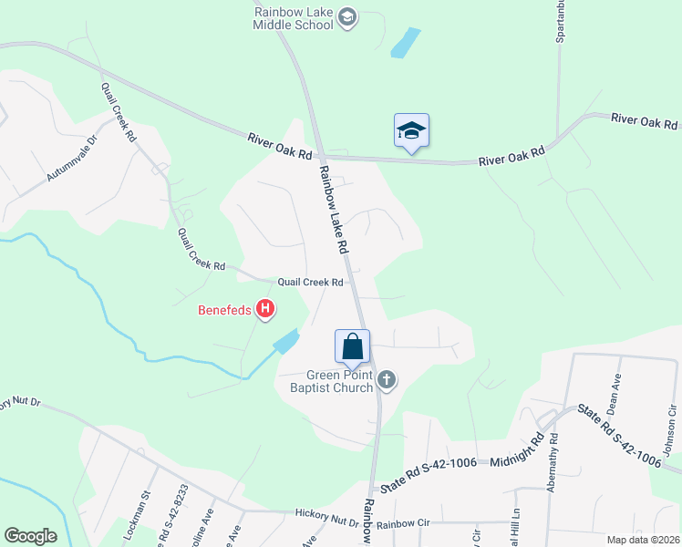 map of restaurants, bars, coffee shops, grocery stores, and more near 569 Quail Creek Road in Inman