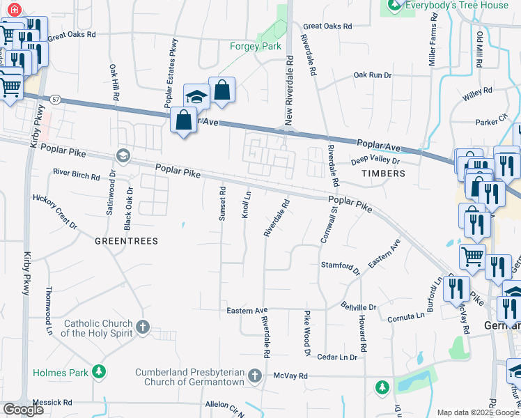map of restaurants, bars, coffee shops, grocery stores, and more near 7120 Kingcastle Cove in Germantown