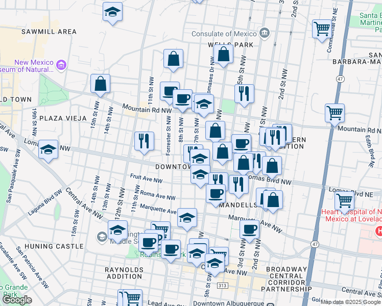 map of restaurants, bars, coffee shops, grocery stores, and more near 707 Slate Avenue Northwest in Albuquerque