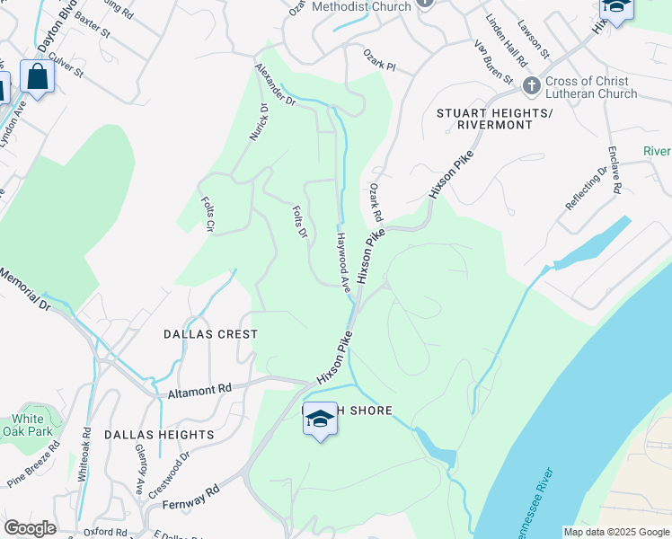 map of restaurants, bars, coffee shops, grocery stores, and more near 2721 Haywood Avenue in Chattanooga