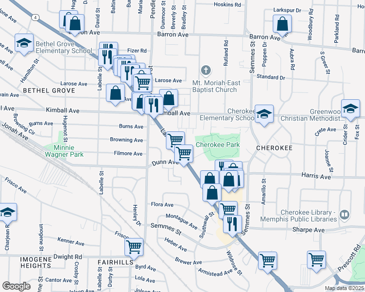 map of restaurants, bars, coffee shops, grocery stores, and more near 2836 Lamar Avenue in Memphis