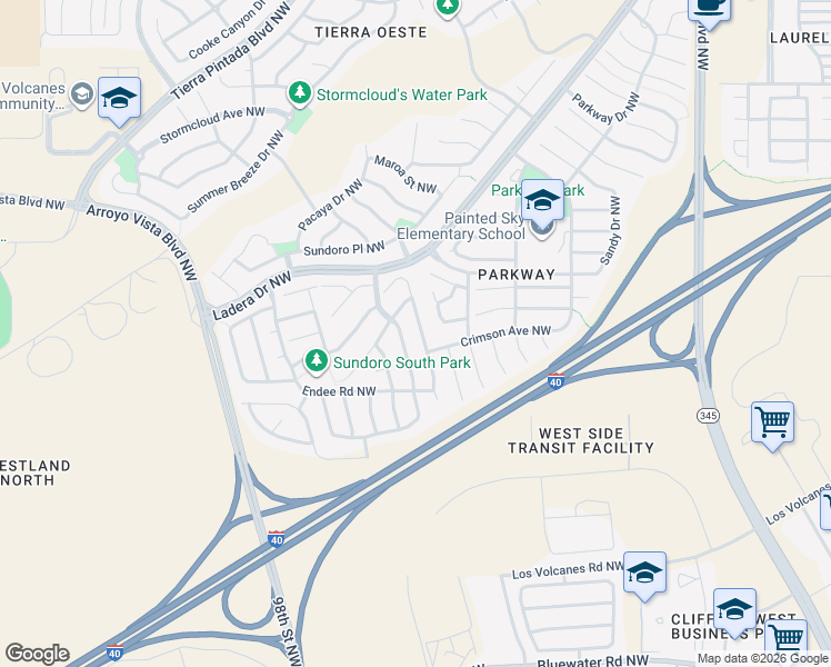 map of restaurants, bars, coffee shops, grocery stores, and more near 915 Kipuka Drive Northwest in Albuquerque
