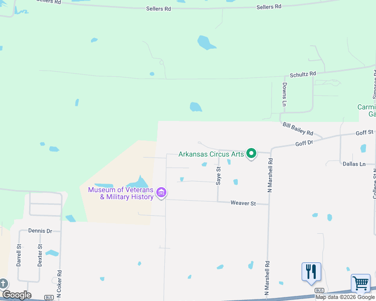 map of restaurants, bars, coffee shops, grocery stores, and more near 34 Jones Street in Vilonia