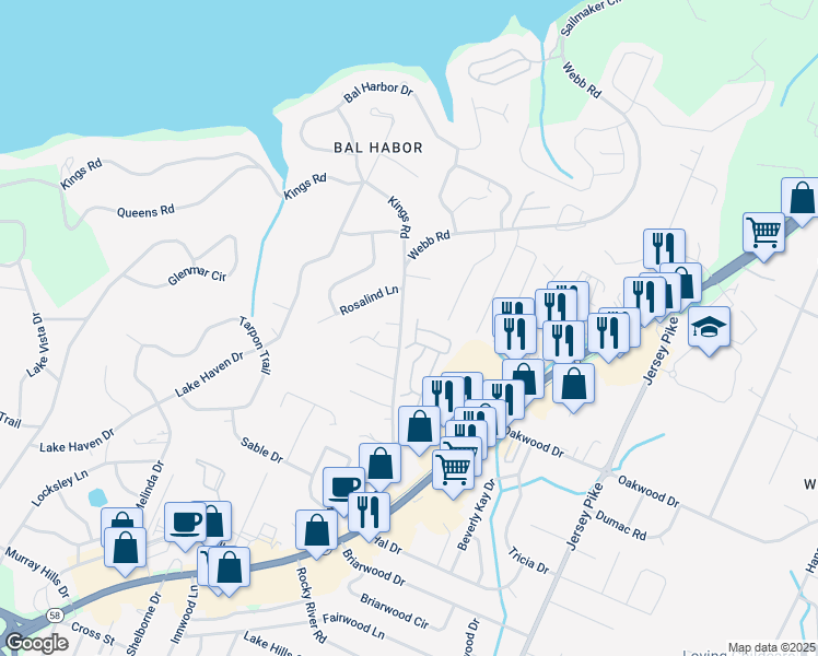 map of restaurants, bars, coffee shops, grocery stores, and more near 4025 Oakwood Drive in Chattanooga